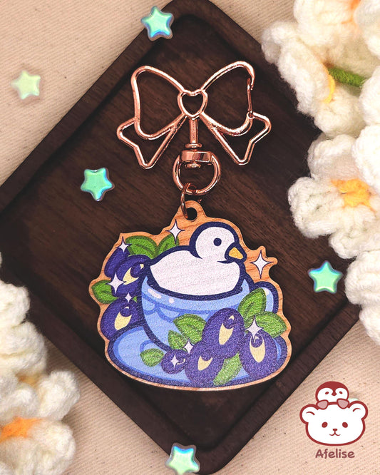 Flower Tea with Ducks Wooden Keychains