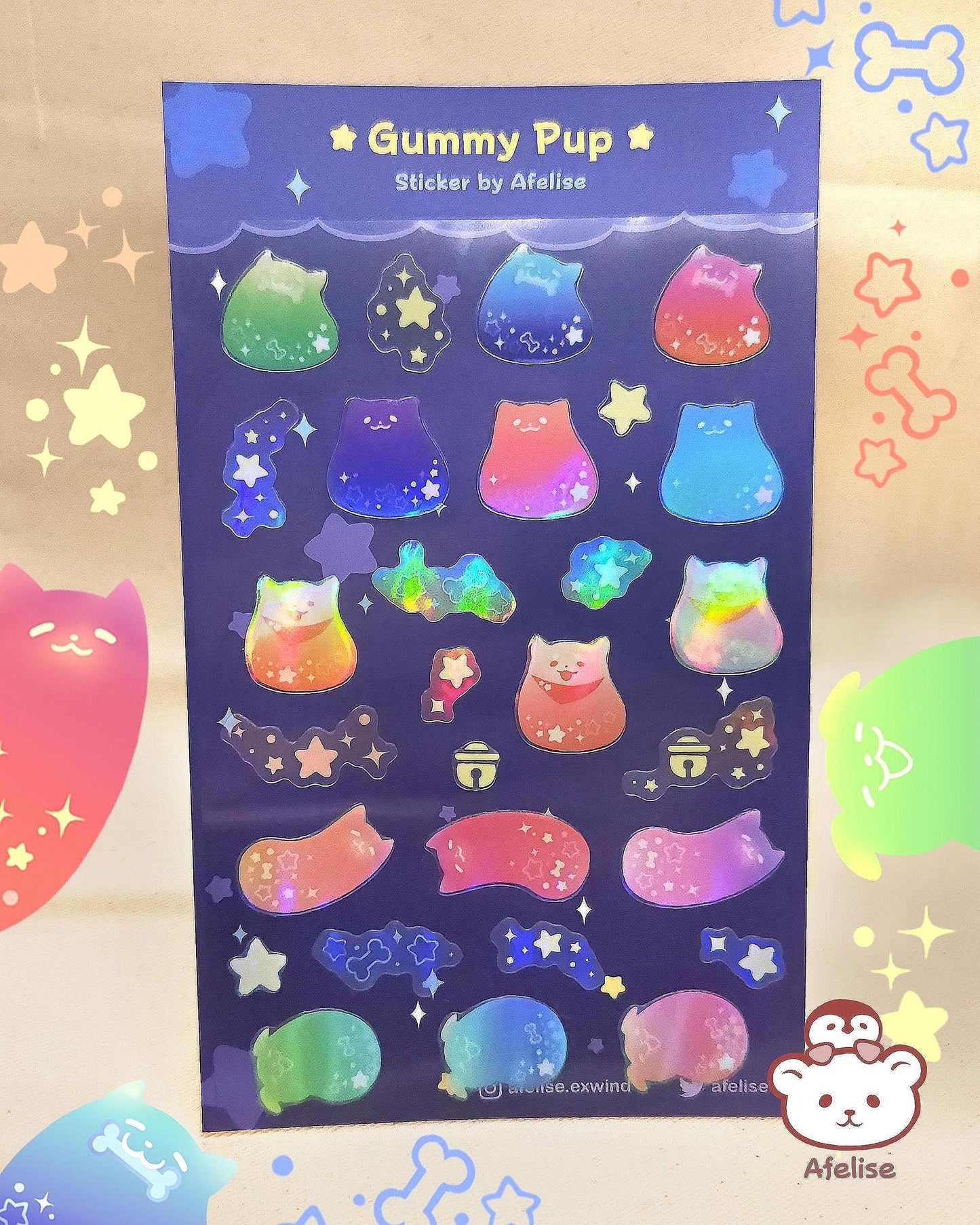 Rainbow Holographic Gummy Pup Sticker Sheet
