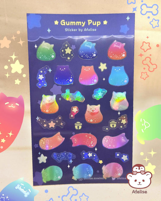 Rainbow Holographic Gummy Pup Sticker Sheet