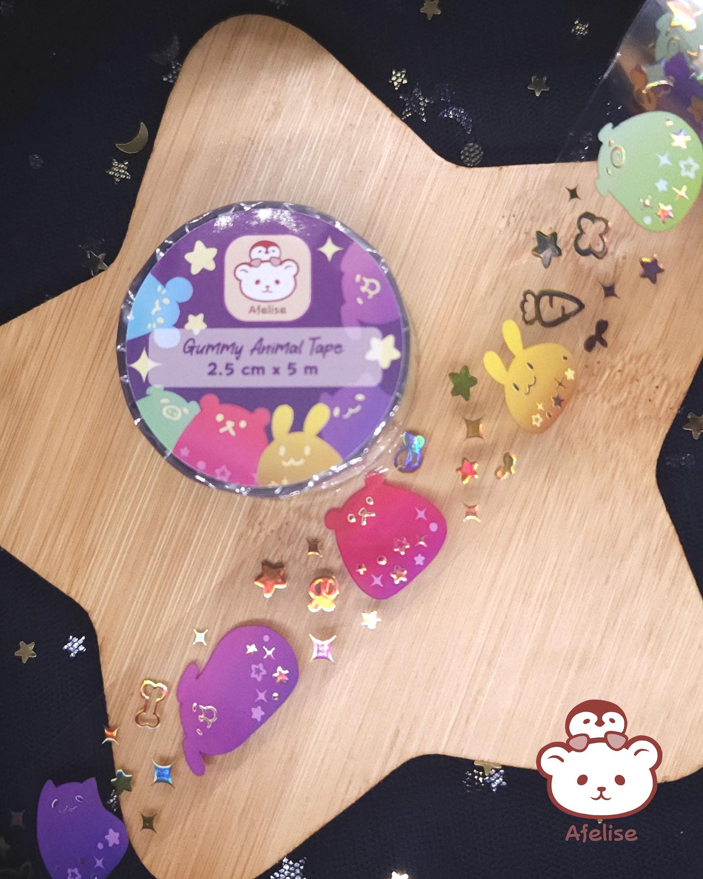 Gummy Animals Gold Foiled PET Tape roll