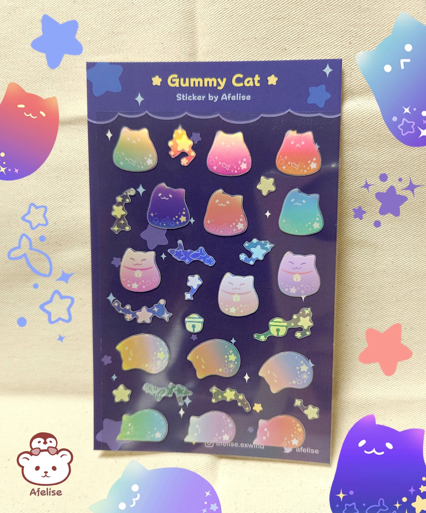 Rainbow Holographic Gummy Cat Sticker Sheet